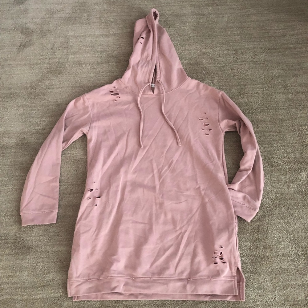 Honey punch mauve tunic distressed sweatshirt S